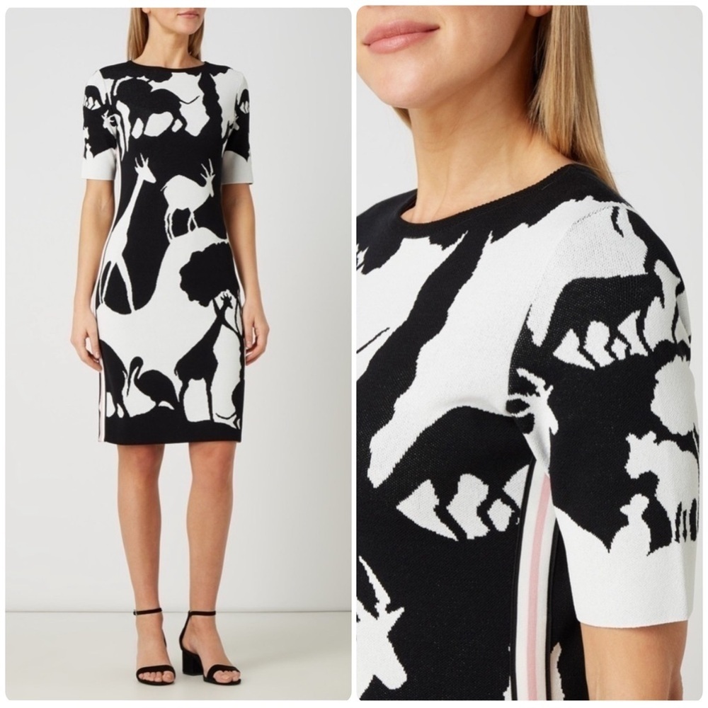 MARC CAIN Knitted Safari Printed Dress with 3/4 sleeves 🦓 Sz 1 or US 4